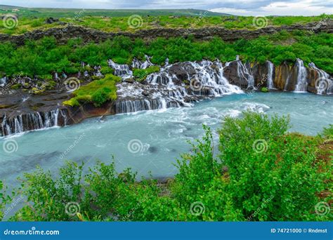 The Hraunfossar Waterfall Stock Photo Image Of Hvita 74721000