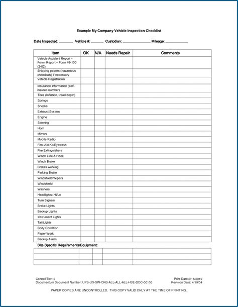 √ Free Printable Truck Maintenance Checklist Template Checklist Templates