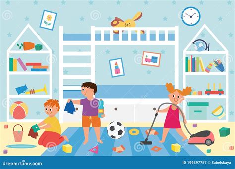 Banner With Children Cleaning Dirty Kids Play Room A Vector