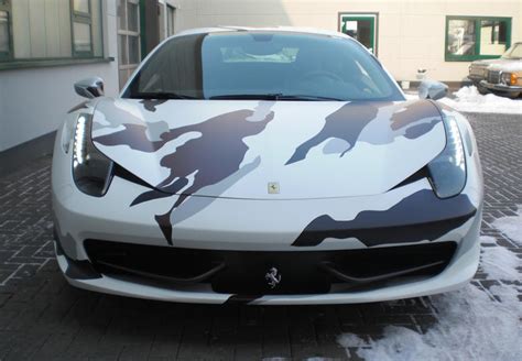 They recently completed a camouflage vinyl wrap for a ferrari 458 italia that was specifically for now, we will just bask in the glory of the camouflage ferrari 458 italia sitting in the snow. Ferrari 458 Italia Dressed in Winter Camouflage - eransworld