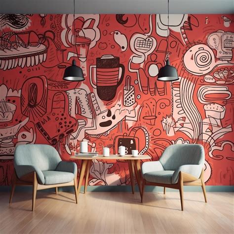 Premium Photo Coffee Shop Interior With A Striking Mural On One Of