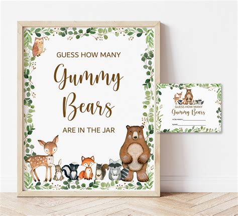 Guess How Many Gummy Bears Game Woodland Baby Shower Game Etsy