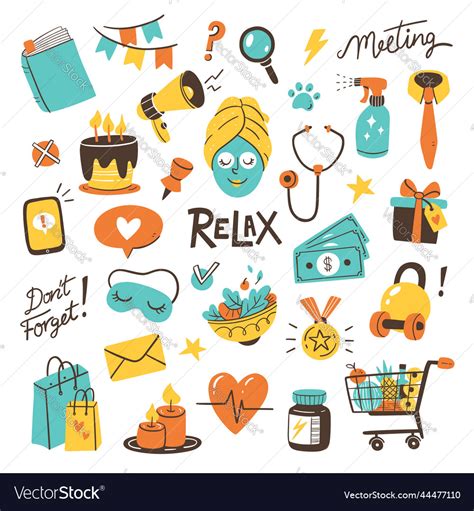 Daily Routines And Reminders Colorful Cliparts Vector Image