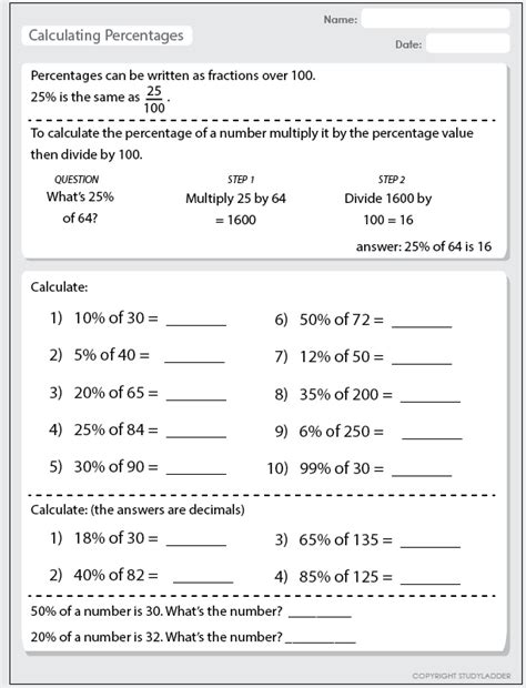 Calculating Percentages Of Numbers Mathematics Skills Online