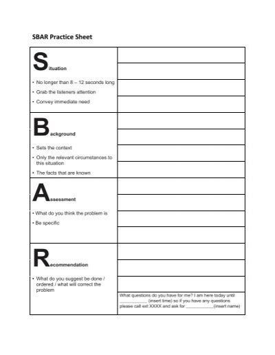 Sbar Practice Sheet