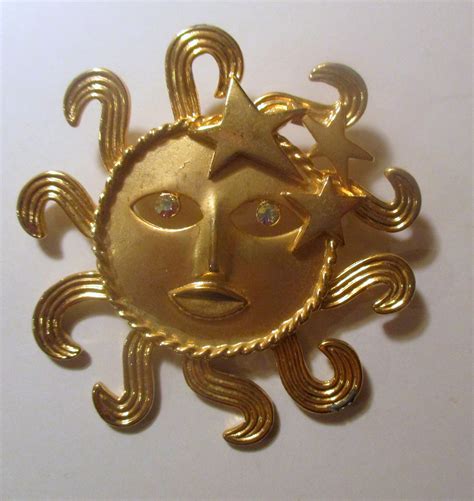Vintage Jj Pin Sun And Stars Jonette Jewelry Brooch Unique Gift Made In Usa Celestial