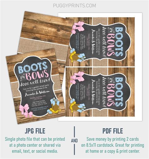 Boots Or Bows Gender Reveal Invitation Editable Template Etsy