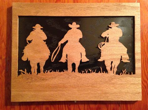 New Three Cowboys And Horses Scroll Saw Picture By Riderswoodworks 30