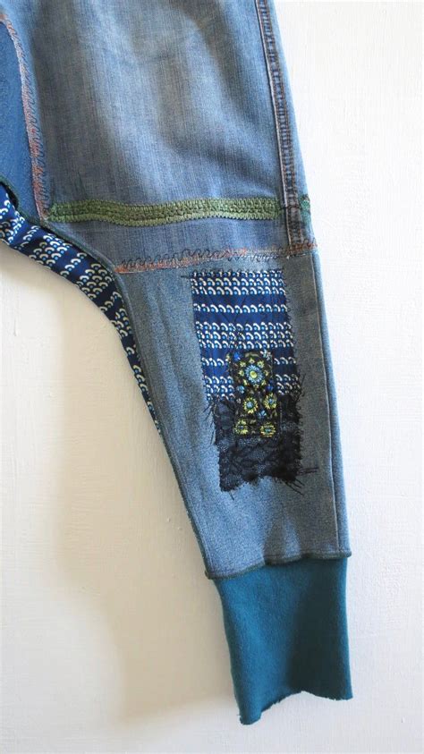 upcycled jeans boho jeans harem pants recycled denim patchwork jeans recycled clothes size