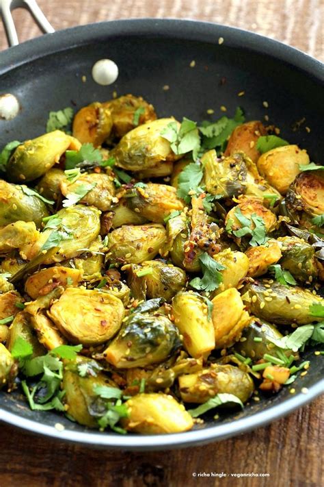 Pan Roasted Brussels Sprouts Subzi With Turmeric Cumin And Mustard