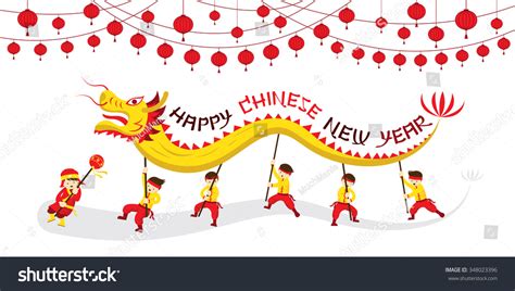 Chinese New Year Dragon Dancing Traditional Celebration Stock Vector