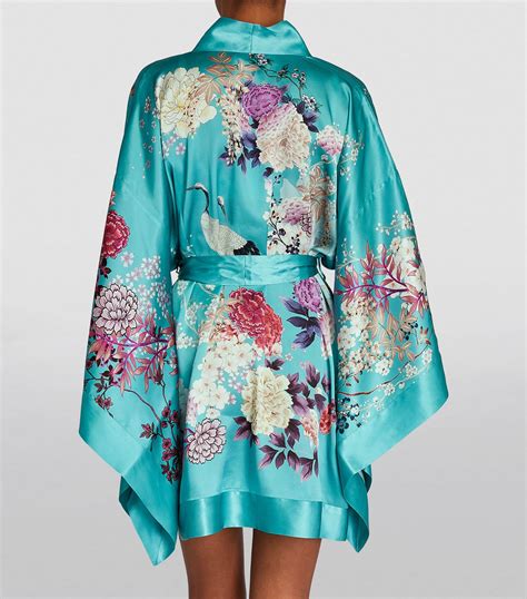 Meng Blue Silk Floral Short Kimono Harrods Uk