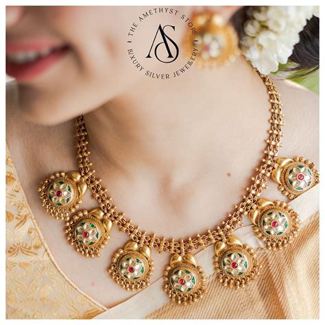 Silver Gold Plated Necklace Set South India Jewels