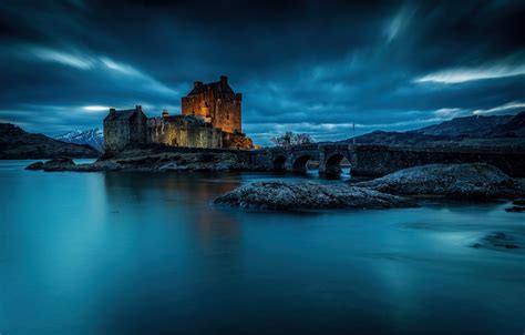 Wallpaper Water Night Bridge Castle Scotland Scotland The Fjord