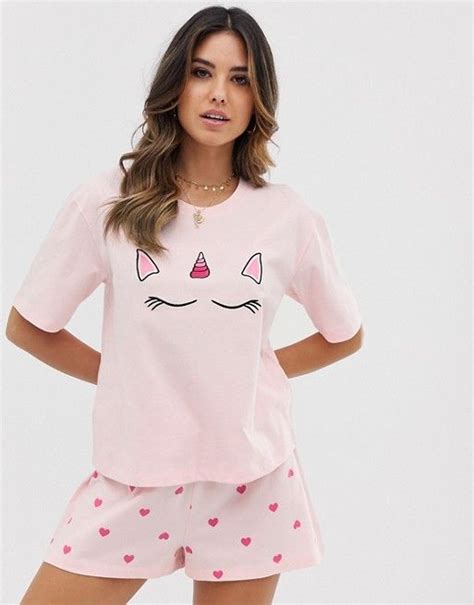 Asos Design Unicorn Heart Pyjama Short Set Asos Plunge Midi Dress