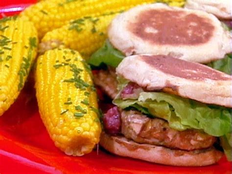 Cranberry Bog Turkey Burgers Served With Corn On The Cob With Chive