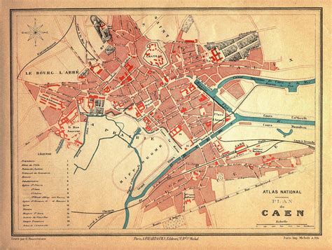 Vintage Map Plan De Caen Normandie 1890