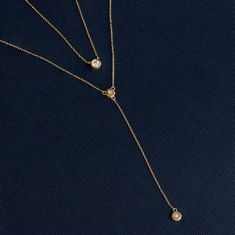 Diamond Y Necklace In 14k Solid Gold Dainty Lariat Drop Etsy Bezel