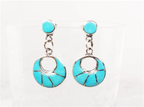 Vintage Sterling Silver Turquoise Dangle Earrings Signed Elb Etsy In
