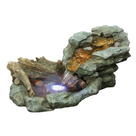 Alpine Rock Waterfall Fountain With Led Lights Win568 The Home Depot