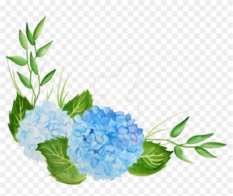 Watercolor Blue Hydrangea With Italian Crocus By Watercolor Blue