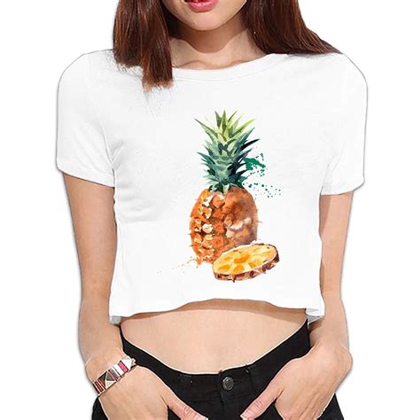 Buy Owedr Women Pineapple Short Sleeve New Fashion Revealing Navel