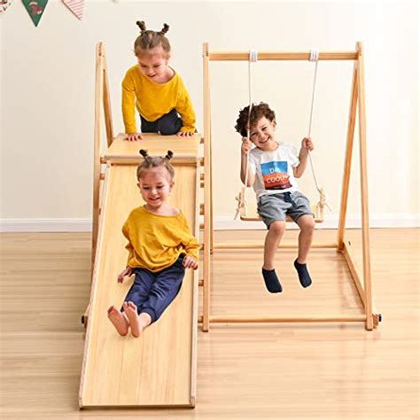 Merax 4 In 1 Slide And Swing Set Foldable Montessori Climbing Set With