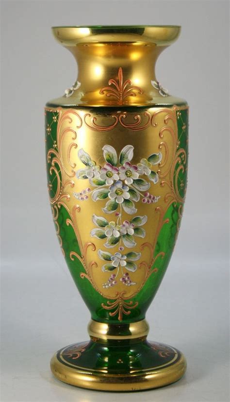 Venetian Enameled Glass Vase Vase Green Glass Vase Glass Vase