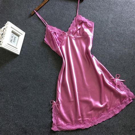 Satin Nightgown Lace Bowknot Chemises Slip Dress For Ebay