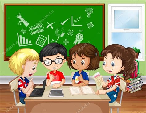 Children Working In Group In The Classroom Stock Vector By