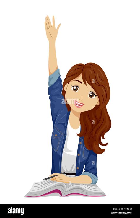 Illustration Of A Teenage Girl Student Raising Her Hands Up With A Book