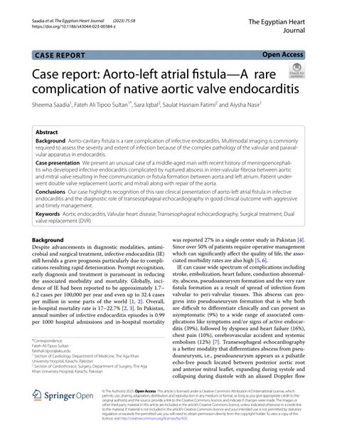 Pdf Case Report Aorto Left Atrial Fistula A Rare Complication Of
