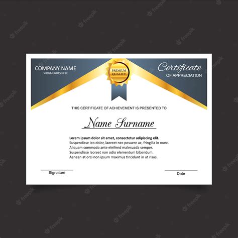 Free Vector Certificate Of Appreciation With Gold Medal Template