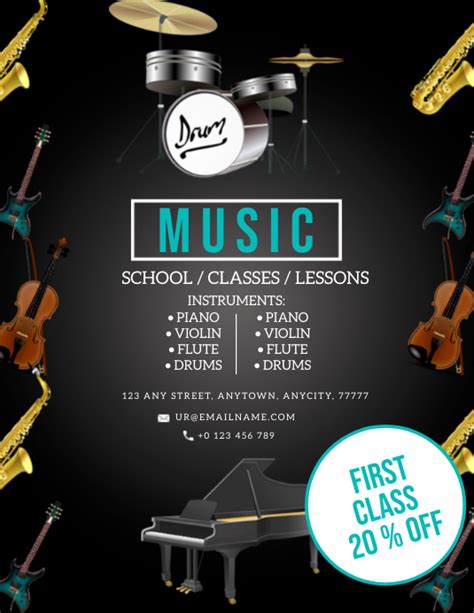 Music Instrument Lessons Class Flyer Template Postermywall