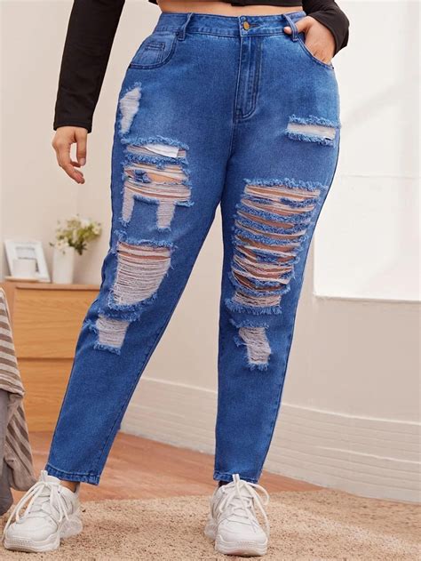 Plus High Waist Ripped Mom Jeans 25 Ripped Mom Jeans Light Wash