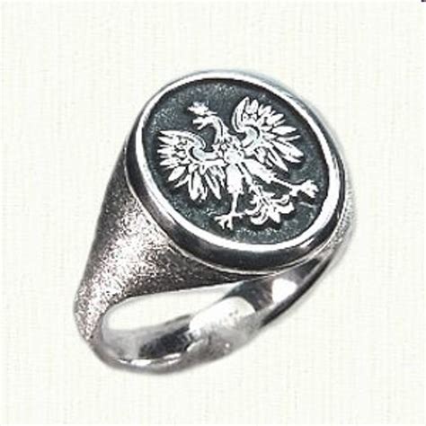 Polish Eagle Signet Ring Shown In Antiqued Sterling Silver