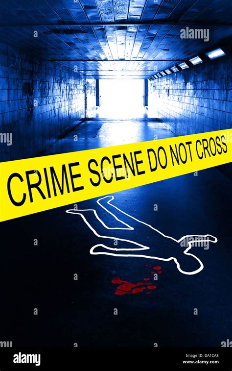 Police Crime Scene With Yellow Tape Stock Photo Alamy
