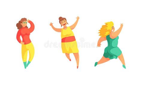plus size woman smiling and enjoying life vector illustration set stock vector illustration of