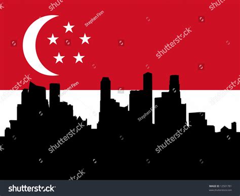 Singapore Skyline Against Singaporean Flag Illustration Stock Vector