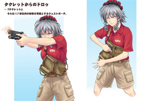 Blue Eyes Bow Braids Gray Hair Gun Headdress Izayoi Sakuya Jpeg Artifacts Shorts Sniper Touhou