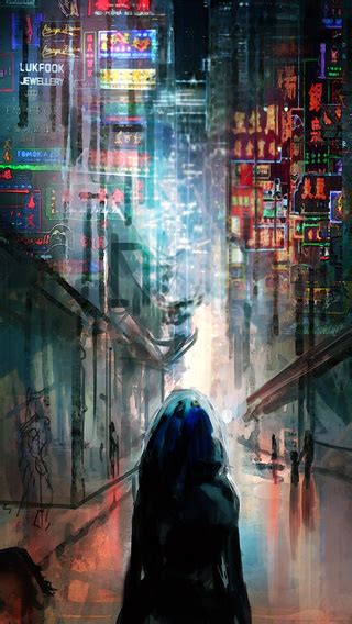 320x568 Anime Cyberpunk Scifi City Lights Night Buildings Futuristic