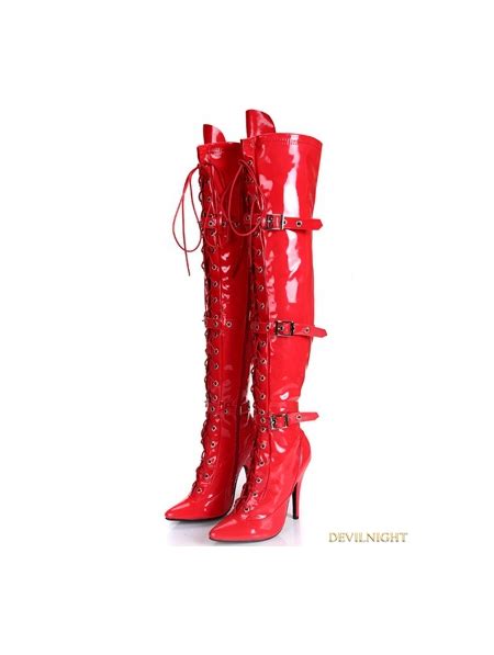Gothic Punk High Heel Pu Leather Over Knee Lace Up Boots Uk