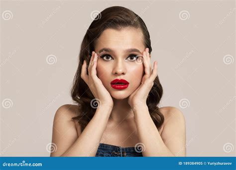 Portrait Of Beautiful Surprised Pin Up Girl Stock Image Image Of Hairstyle Beautiful 189384905