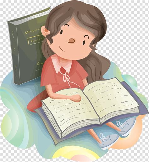 Reading Cartoon Learning Child Homework Sitting Transparent Background