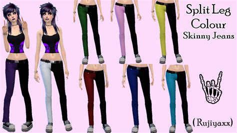 Rujiyaxx Simmer Split Leg Colour Emo Punk Skinny Jeans Sims 4