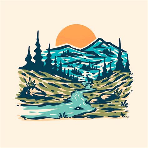 Premium Vector Vector Illustration Of River Scenery At The Foot Of