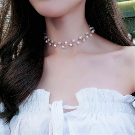 Korean Jewelry Fashion Simple Short Necklace Imitation Pearl Necklace Steampunk Necklace Women