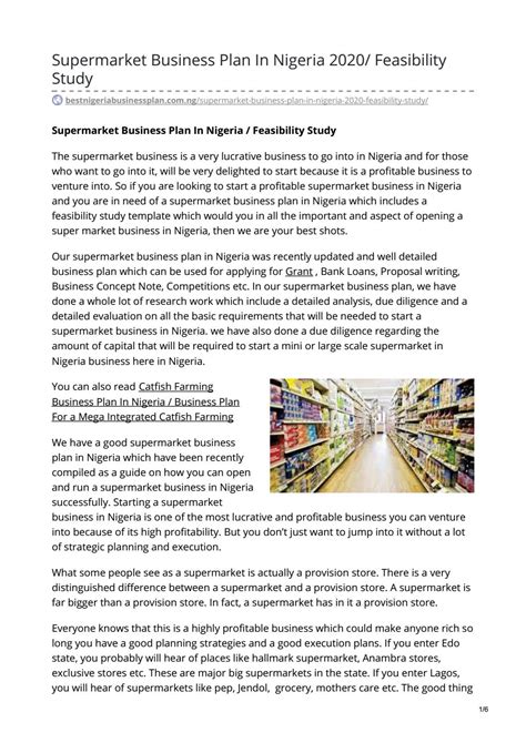 Supermarket Business Plan In Nigeria 2020 Feasibility Study By Ogumka