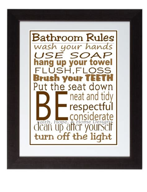 Brown Bathroom Rules Wall Art Poster 8x10 By Faithhopenhome