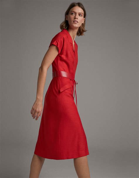 Red Shirtwaist Dress With Short Sleeves Woman Roberto Verino
